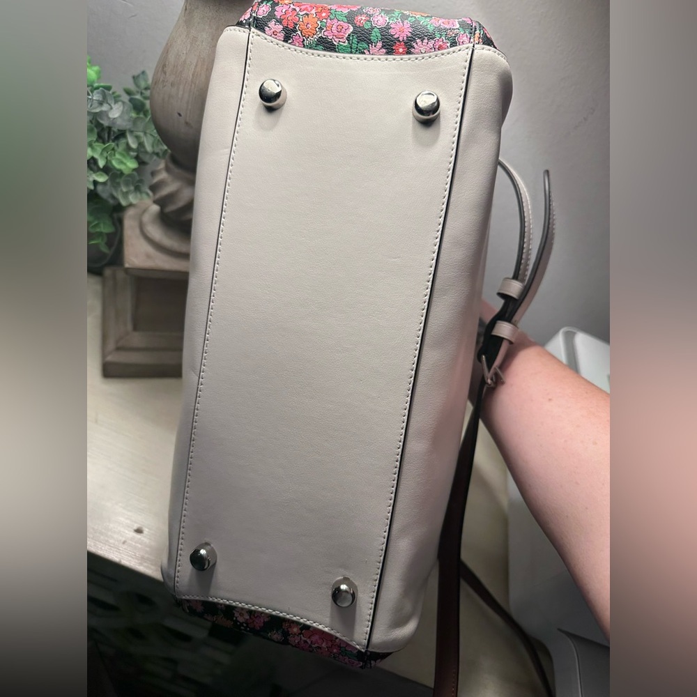 Coach Margo Chalk White with Pink Floral Detail Satchel Crossbody Bag - Picture 10 of 11
